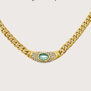 “Bella” necklace 15” x 18” tarnish free necklace with aqua accents stone.
